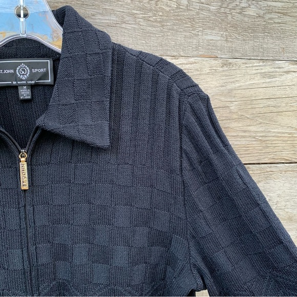St John Sport Cardigan Jacket Womens M Textured Santana Full Zip Quiet Luxury - Picture 5 of 16